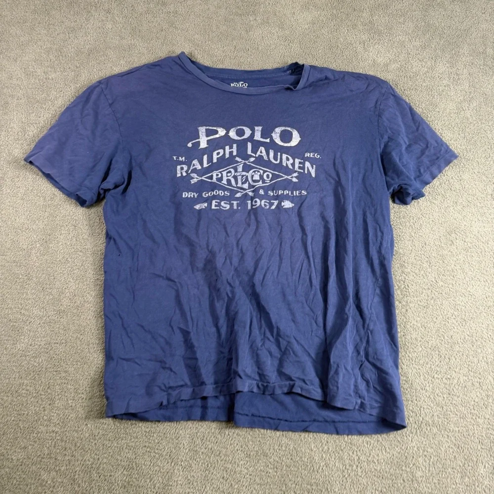 Polo Ralph Lauren Mens Graphic T-Shirt Blue Distressed Logo Est 1967 Large